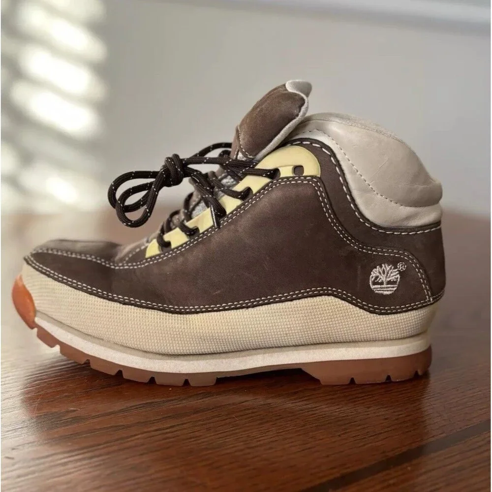 Timberland Euro Dub Boots Size 4M Brown Cream Nubuck Leather Shoes